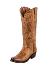 Tawny Distress Filigree Stitch Snip Wide Mid Calf Cowgirl Boots Vintage Tall Boots